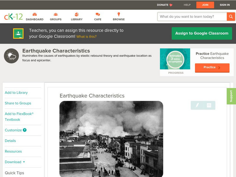 Ck 12: Earth Science: Earthquake Characteristics Unit Plan Ck 12: Earth Science: Earthquake Characteristics Unit Plan
