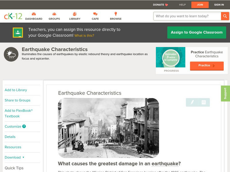 Ck 12: Earth Science: Earthquake Characteristics Unit Plan Ck 12: Earth Science: Earthquake Characteristics Unit Plan