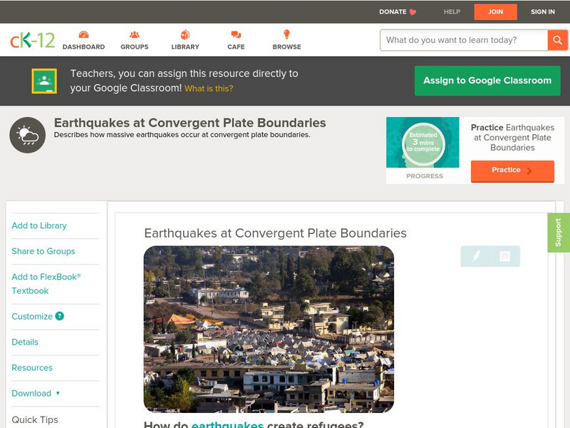 Ck 12: Earth Science: Earthquakes at Convergent Plate Boundaries Unit Plan Ck 12: Earth Science: Earthquakes at Convergent Plate Boundaries Unit Plan