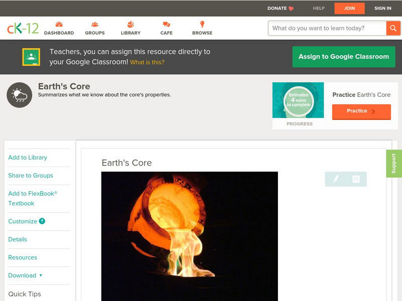 Ck 12: Earth Science: Earth's Core Unit Plan Ck 12: Earth Science: Earth's Core Unit Plan