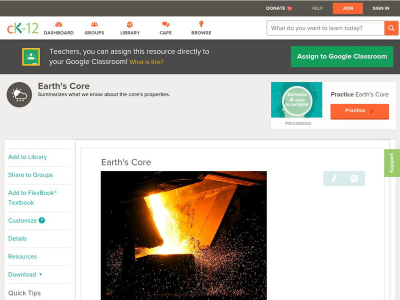 Ck 12: Earth Science: Earth's Core Unit Plan Ck 12: Earth Science: Earth's Core Unit Plan