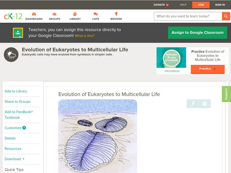 Ck 12: Earth Science: Evolution of Eukaryotes to Multicellular Life Unit Plan Ck 12: Earth Science: Evolution of Eukaryotes to Multicellular Life Unit Plan