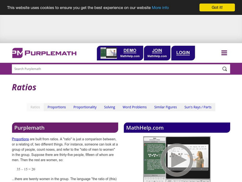 Purplemath: Ratios Handout Purplemath: Ratios Handout