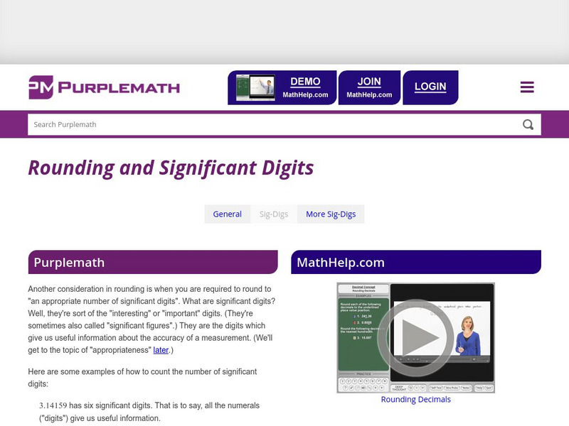 Purplemath: Rounding and Significant Digits Handout Purplemath: Rounding and Significant Digits Handout