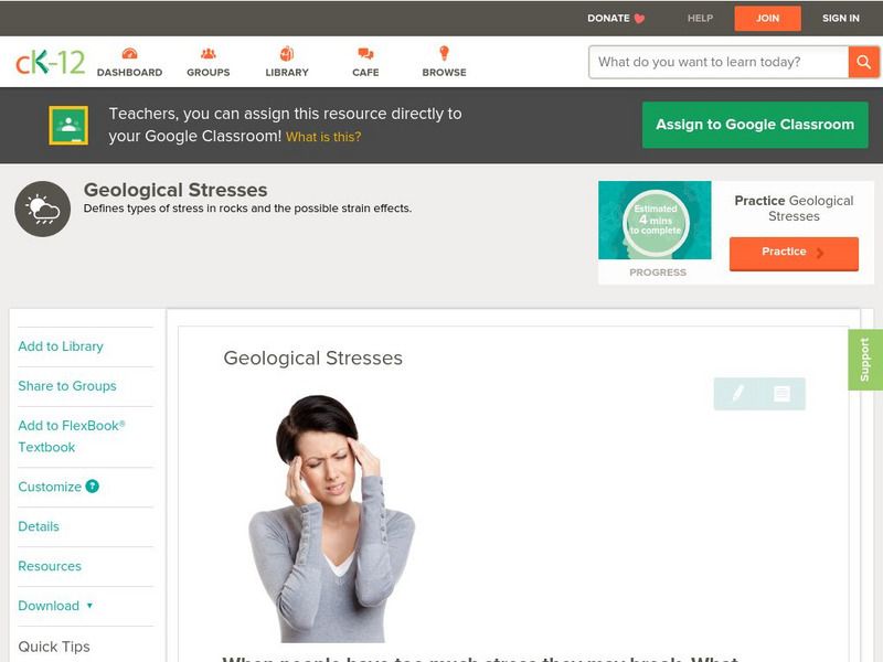 Ck 12: Earth Science: Geological Stresses Unit Plan Ck 12: Earth Science: Geological Stresses Unit Plan