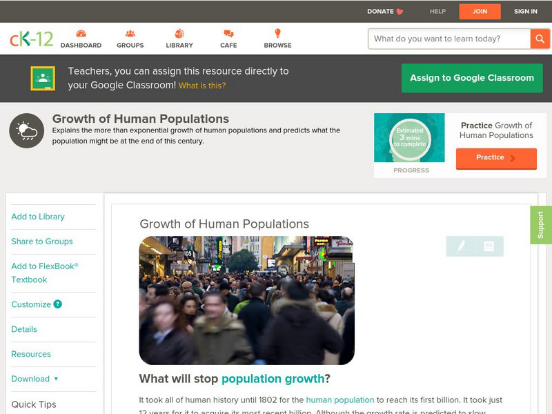 Ck 12: Earth Science: Growth of Human Populations Unit Plan Ck 12: Earth Science: Growth of Human Populations Unit Plan