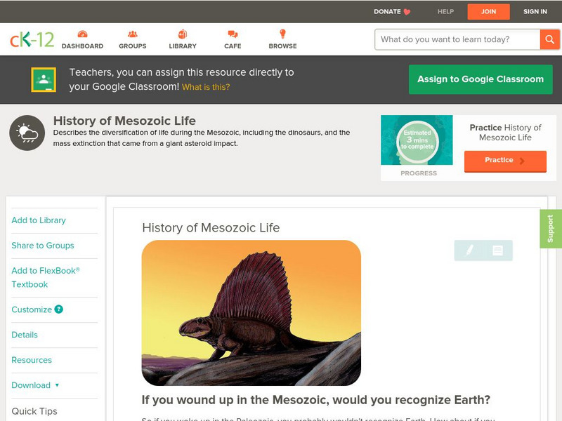 Ck 12: Earth Science: History of Mesozoic Life Unit Plan Ck 12: Earth Science: History of Mesozoic Life Unit Plan