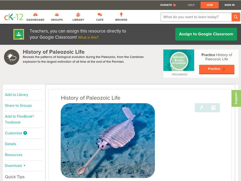 Ck 12: Earth Science: History of Paleozoic Life Unit Plan Ck 12: Earth Science: History of Paleozoic Life Unit Plan