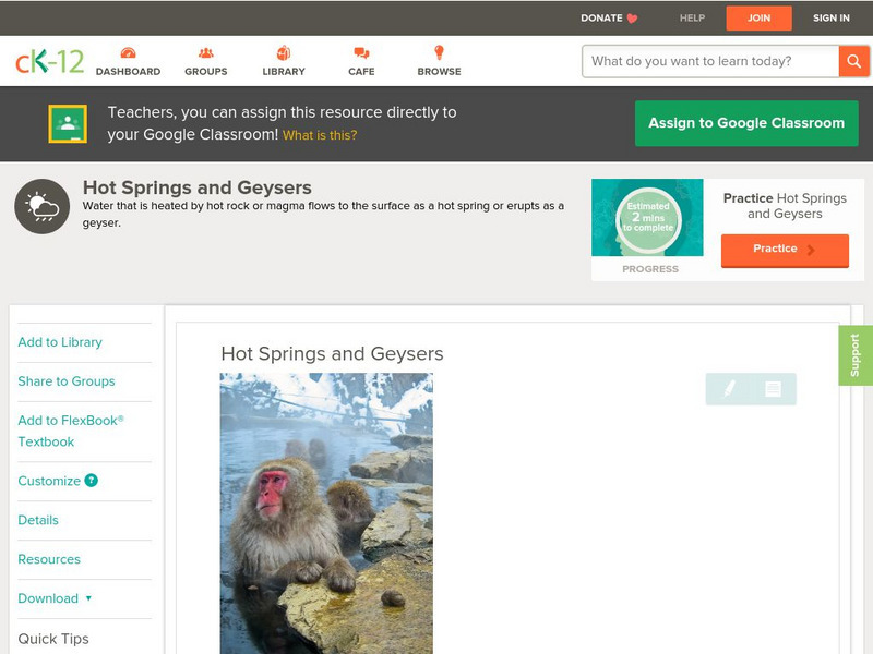 Ck 12: Earth Science: Hot Springs and Geysers Unit Plan Ck 12: Earth Science: Hot Springs and Geysers Unit Plan