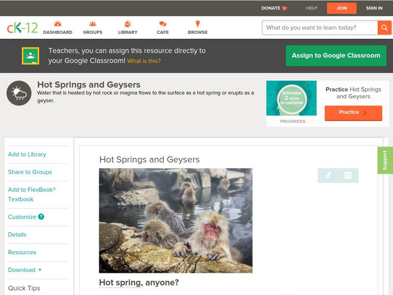 Ck 12: Earth Science: Hot Springs and Geysers Unit Plan Ck 12: Earth Science: Hot Springs and Geysers Unit Plan