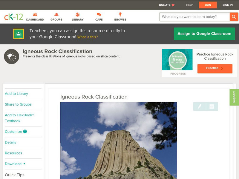 Ck 12: Earth Science: Igneous Rock Classification Unit Plan Ck 12: Earth Science: Igneous Rock Classification Unit Plan