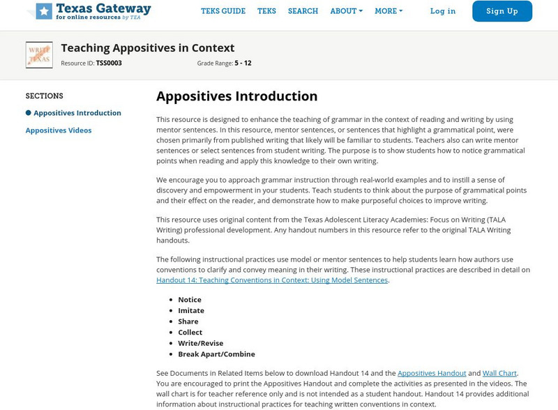 Texas Gateway: Teaching Appositives in Context Professional Doc Texas Gateway: Teaching Appositives in Context Professional Doc