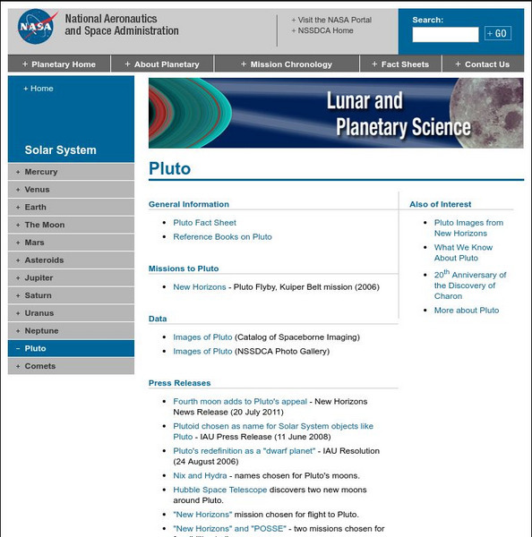 Nasa Space Science Data Archive: Pluto Website Nasa Space Science Data Archive: Pluto Website
