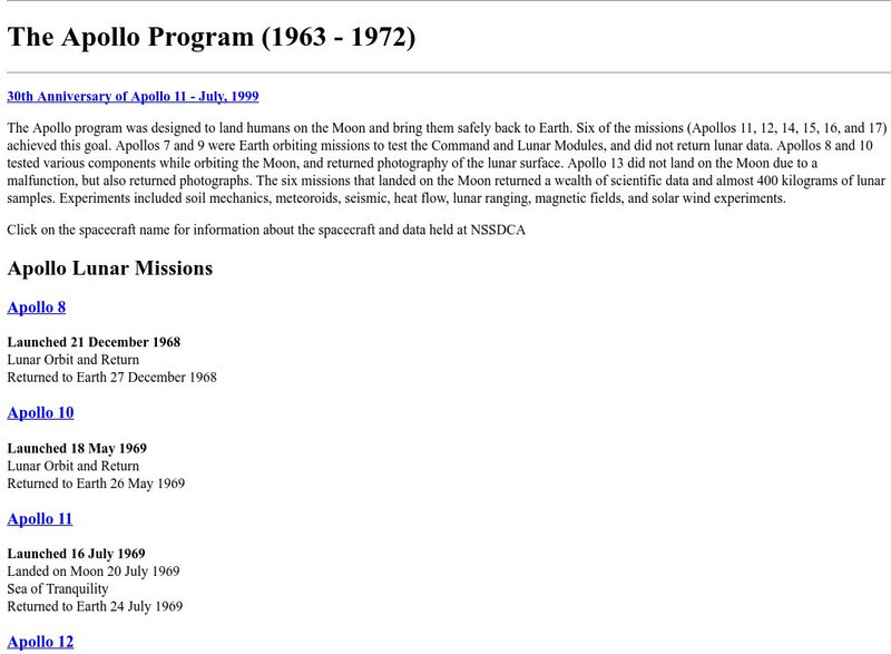 Nasa Space Science Data Archive: Apollo Program Website Nasa Space Science Data Archive: Apollo Program Website