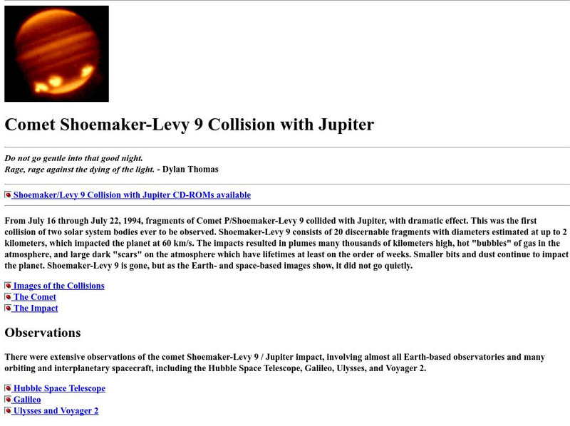 Nasa Space Science Data Archive:comet Collision With Jupiter Handout Nasa Space Science Data Archive:comet Collision With Jupiter Handout