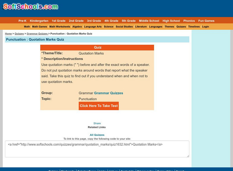 Soft Schools: Punctuation: Quotation Marks Quiz Unit Plan