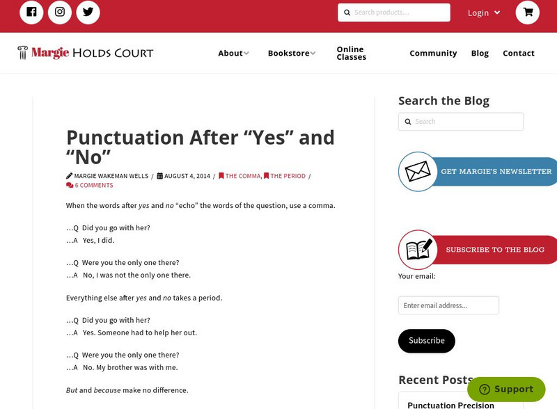 Margie Holds Court: Six Thoughts on "Punctuation After "Yes" and "No"" Article Margie Holds Court: Six Thoughts on "Punctuation After "Yes" and "No"" Article