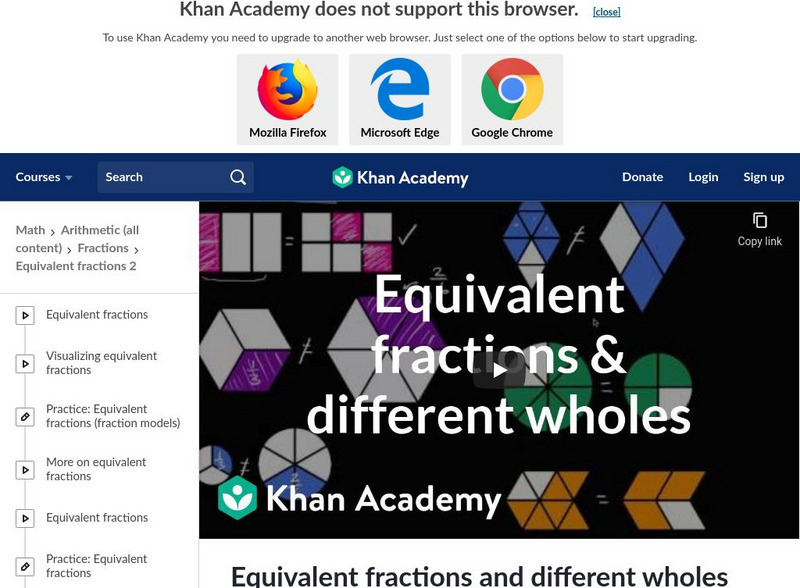 Khan Academy: Equivalent Fractions and Different Wholes Instructional Video Khan Academy: Equivalent Fractions and Different Wholes Instructional Video