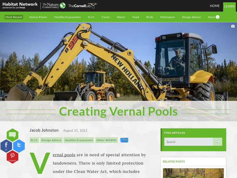 Habitat Network: Creating Vernal Pools Article Habitat Network: Creating Vernal Pools Article