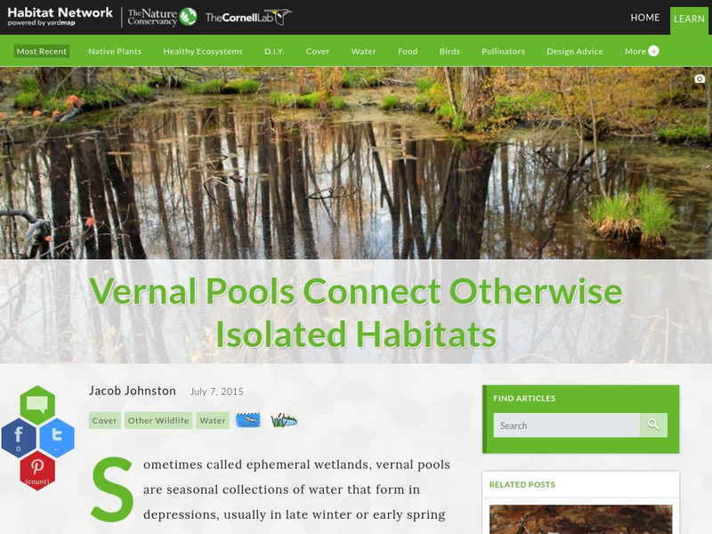 Habitat Network: Vernal Pools Connect Otherwise Isolated Habitats Article Habitat Network: Vernal Pools Connect Otherwise Isolated Habitats Article