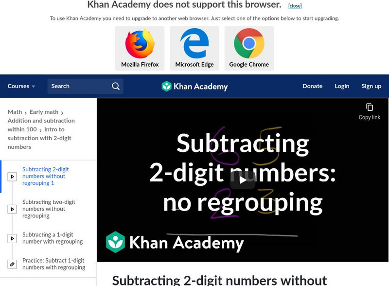 Khan Academy: Subtracting 2 Digit Numbers Without Regrouping 1 Instructional Video