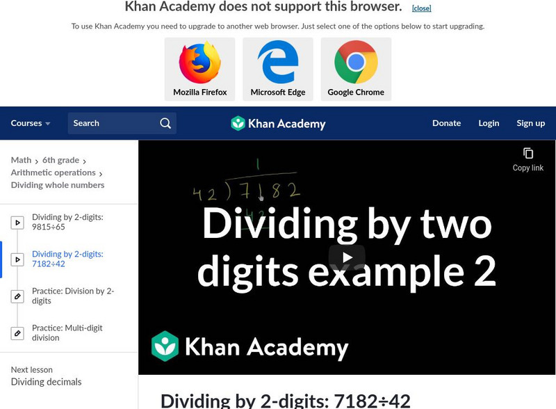 Khan Academy: Dividing by 2 Digits: 7182 / 42 Instructional Video