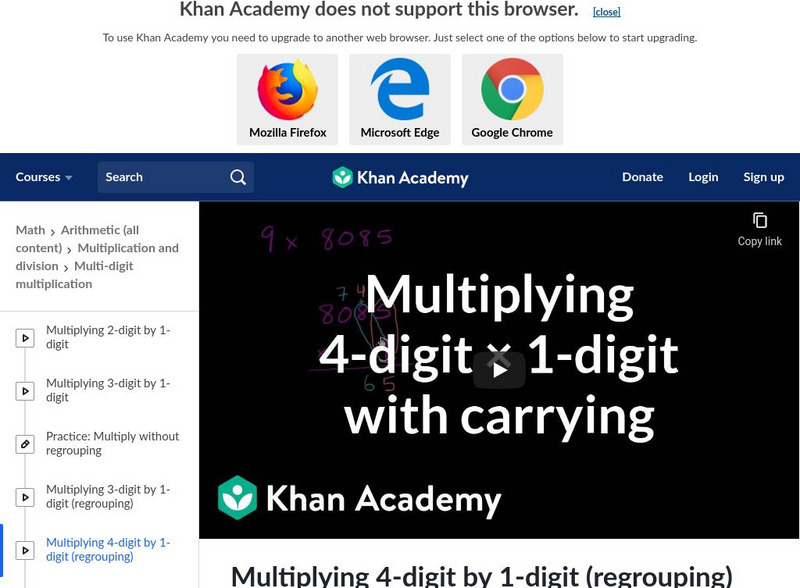 Khan Academy: Multiply 4 Digit by 1 Digit (Regrouping) Instructional Video Khan Academy: Multiply 4 Digit by 1 Digit (Regrouping) Instructional Video
