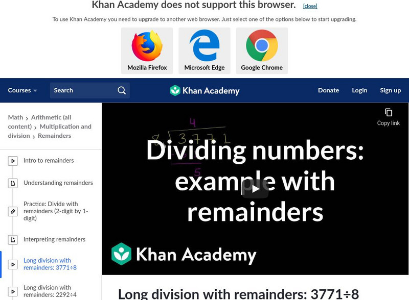Khan Academy: Worked Example: Long Division With Remainders: 3771 / 8 Instructional Video Khan Academy: Worked Example: Long Division With Remainders: 3771 / 8 Instructional Video