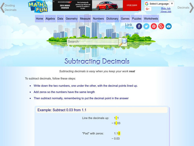 Math Is Fun: Subtracting Decimals Handout Math Is Fun: Subtracting Decimals Handout