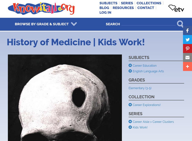 Etv: Kids Work! History of Medicine Activity Etv: Kids Work! History of Medicine Activity