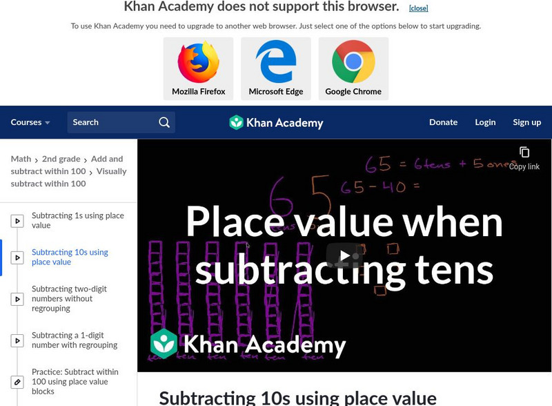 Khan Academy: Subtracting 10s Using Place Value Instructional Video Khan Academy: Subtracting 10s Using Place Value Instructional Video
