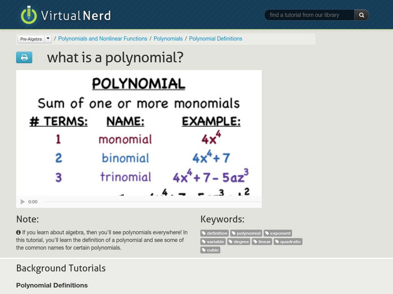 Virtual Nerd: What Is a Polynomial? Instructional Video