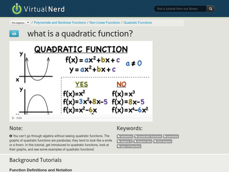Virtual Nerd: What Is a Quadratic Function? Instructional Video Virtual Nerd: What Is a Quadratic Function? Instructional Video