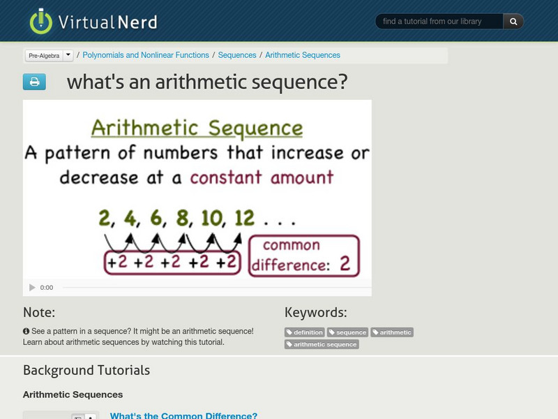 Virtual Nerd: What's an Arithmetic Sequence? Instructional Video Virtual Nerd: What's an Arithmetic Sequence? Instructional Video