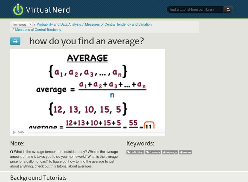 Virtual Nerd: How Do You Find an Average? Instructional Video Virtual Nerd: How Do You Find an Average? Instructional Video
