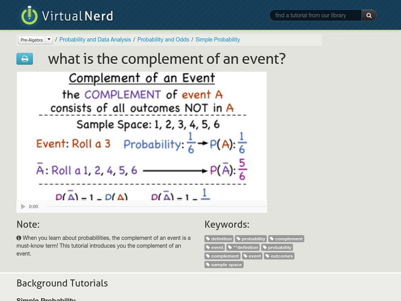 Virtual Nerd: What Is the Complement of an Event? Instructional Video Virtual Nerd: What Is the Complement of an Event? Instructional Video