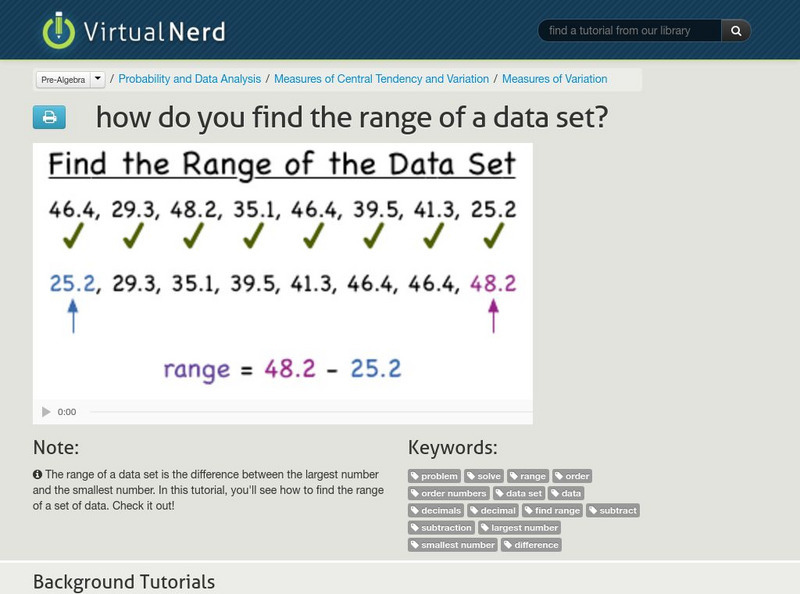 Virtual Nerd: How Do You Find the Range of a Data Set? Instructional Video
