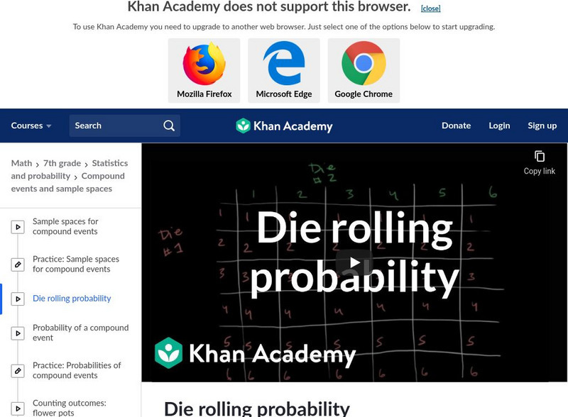 Khan Academy: Die Rolling Probability Instructional Video Khan Academy: Die Rolling Probability Instructional Video