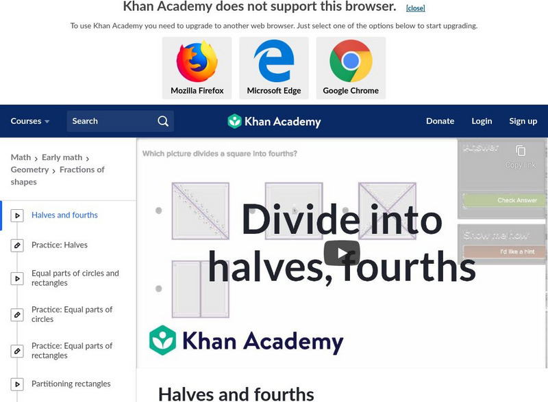 Khan Academy: Halves and Fourths Instructional Video