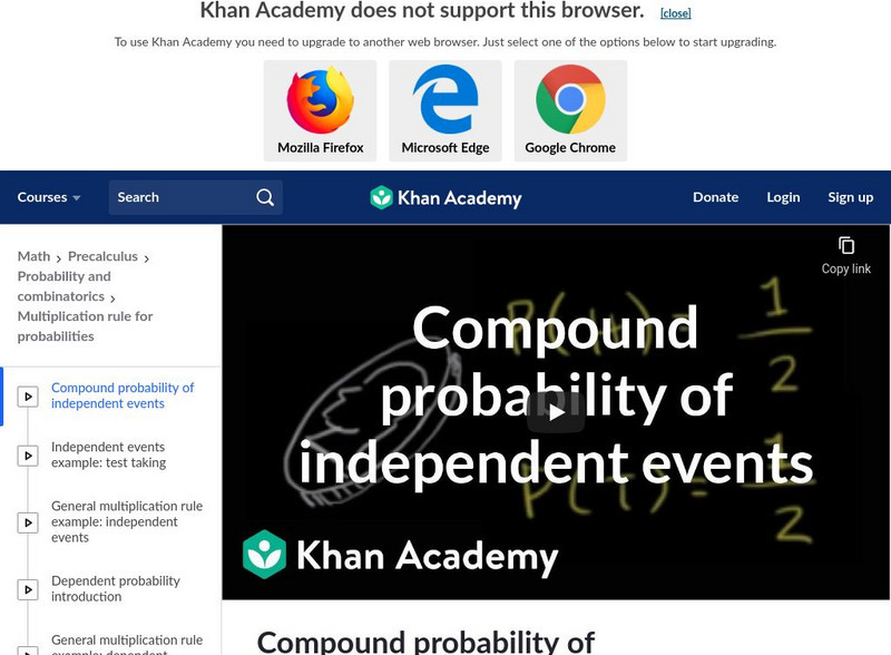 Khan Academy: Compound Probability of Independent Events Instructional Video