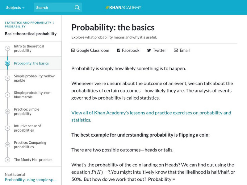 Khan Academy: Probability: The Basics Handout Khan Academy: Probability: The Basics Handout