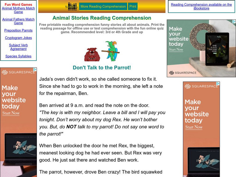 Worksheet Plus: Don't Talk to the Parrot Unknown Type Worksheet Plus: Don't Talk to the Parrot Unknown Type
