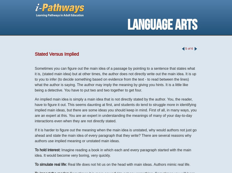 I Pathways: Language Arts: Stated Versus Implied Website I Pathways: Language Arts: Stated Versus Implied Website