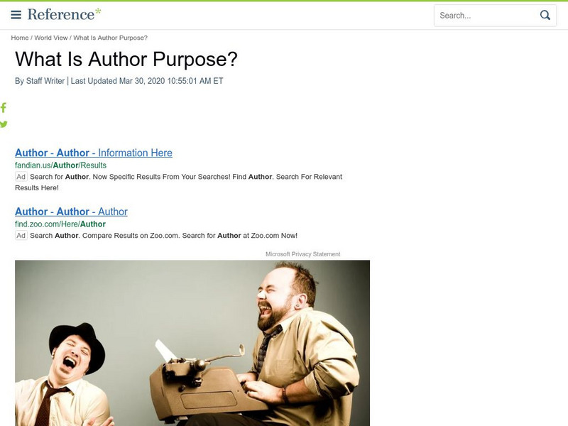 Reference: What Is Author Purpose? Website Reference: What Is Author Purpose? Website
