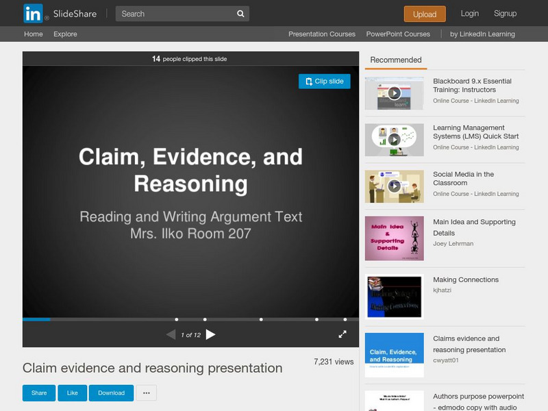 Slide Share: Claim Evidence and Reasoning PPT Slide Share: Claim Evidence and Reasoning PPT