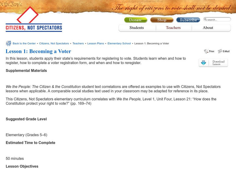 Center for Civic Education: Becoming a Voter Lesson Plan Center for Civic Education: Becoming a Voter Lesson Plan
