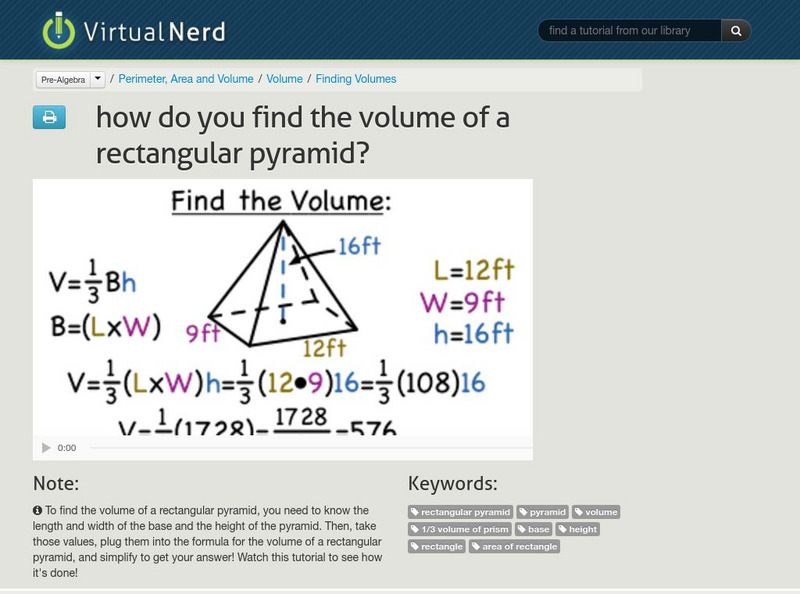 Virtual Nerd: How Do You Find the Volume of a Rectangular Pyramid? Instructional Video