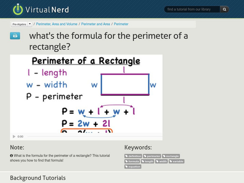 Virtual Nerd: What's the Formula for the Perimeter of a Rectangle? Instructional Video