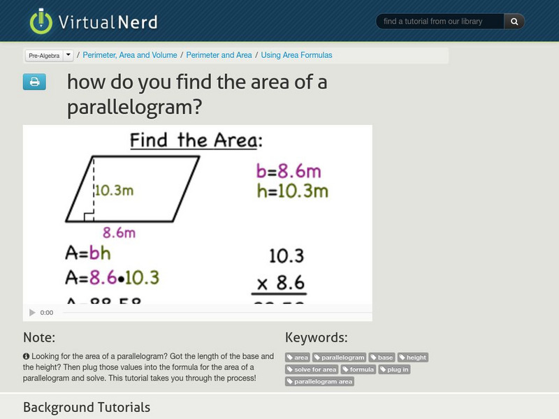 Virtual Nerd: How Do You Find the Area of a Parallelogram? Instructional Video