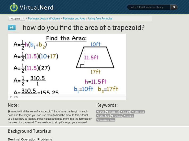 Virtual Nerd: How Do You Find the Area of a Trapezoid? Instructional Video